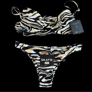 SKATIE Kate Top Dylan Bottom XS Bikini Set NWT Zebra Print Tie Back
